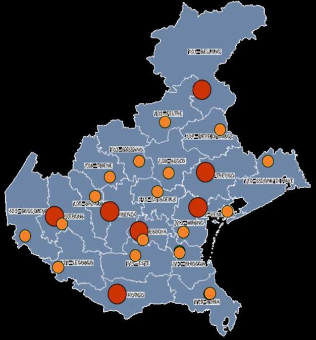 H HUB 5 HUB A VALENZA PROVINCIALE 2 HUB A VALENZA REGIONALE 1 CENTRO REGIONALE ONCOLOGICO H SPOKE 17 PRESIDI OSPEDALIERI DI RETE 3 PRESIDI OSPEDALIERI PRIVATI ACCREDITATI H NODI DI RETE 17 OSPEDALI