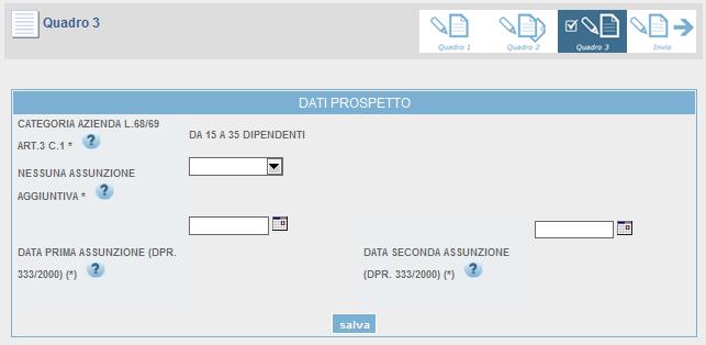 Dati prospetto: Questa sezione del form va compilata solo dalle imprese che occupano tra i 15 e 35 dipendenti rientranti nel DPR 333/00 articolo 2 comma 2 e 3: I datori di lavoro privati che, alla