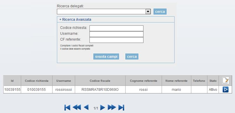 2 Ricerca di delegati Questa funzionalità consente di effettuare una ricerca degli utenti delegati.