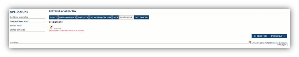 5.1.3. Sezione DIMENSIONE In questa sezione è possibile inserire i dati dimensionali dell impresa.