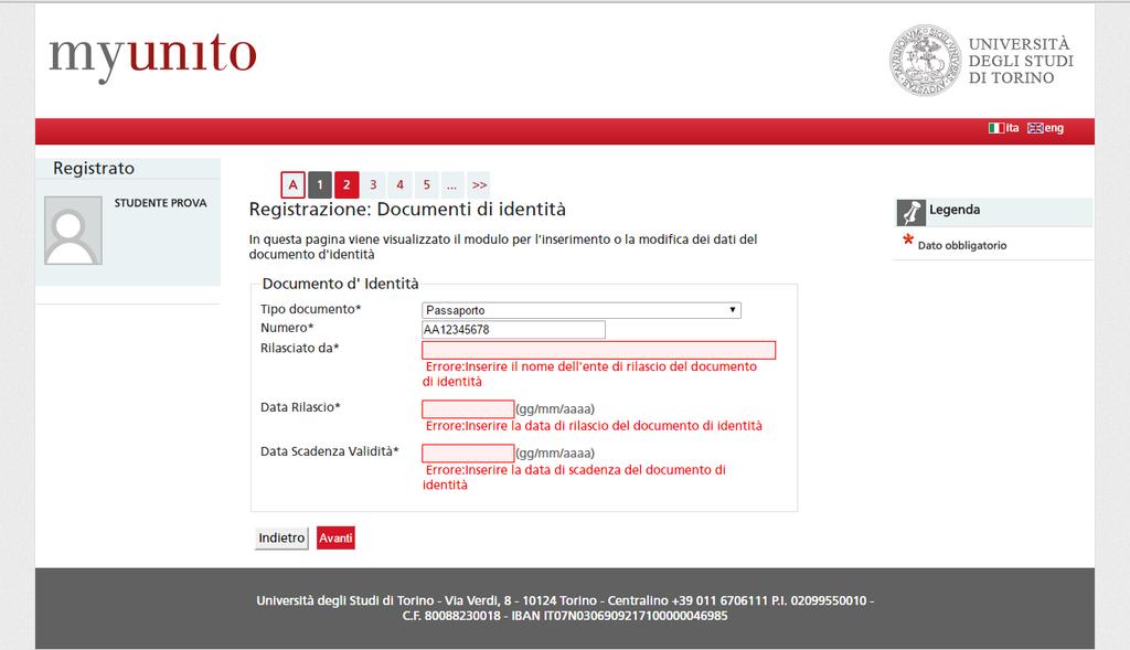 Inserisci i dati relativi al tuo documento di identità. - Tel.