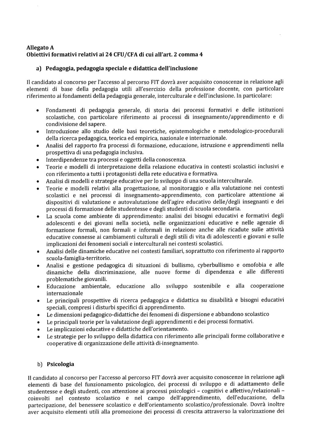 Allegato A Obiettivi formativi relativi ai 24 CFU/CFA di cui all'art.