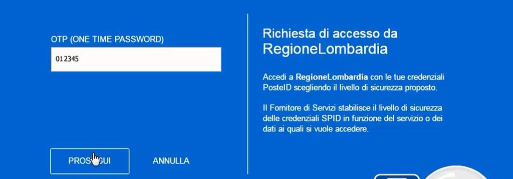 Il sistema carica una pagina dove è necessario inserire un codice temporaneo ricevuto sul numero di