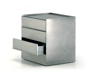 stainless steel 30 x 30 x H 40 cm 48 x 56 x H 62 cm CASSETTIERA INOX design: Maurizio Peregalli 2002 Struttura su ruote con tre cassetti: