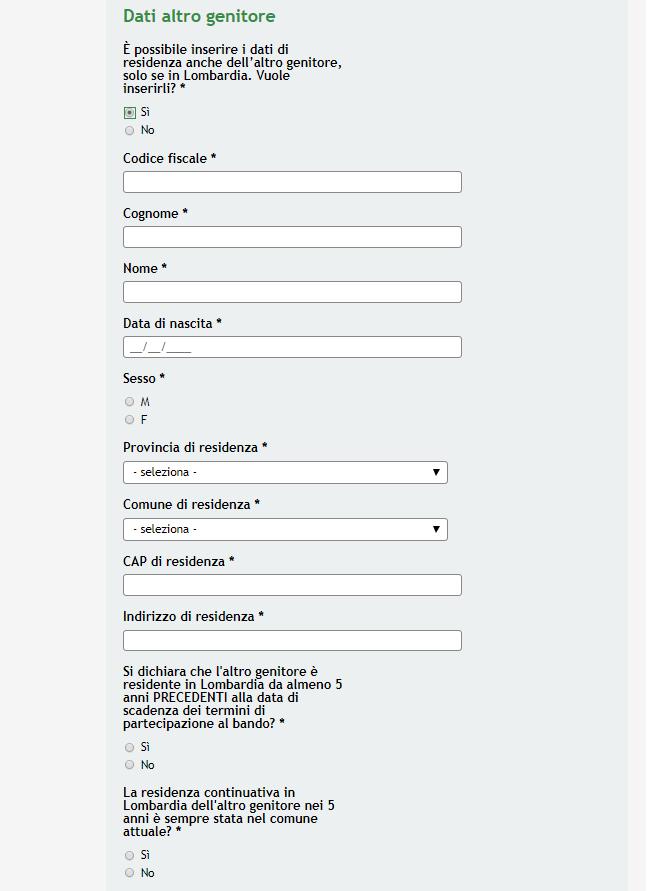 Figura 12 Modulo 1 Dati altro genitore SI RICORDA CHE almeno uno dei due