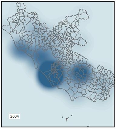 Variazione geografica della densità di urbanizzazione (kernel density) Efettidi incremento e
