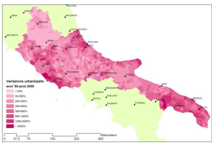 4 2 1. 2. 3. 4. 5. 6. Superfici urbanizzate 1956 [m2] La regione Lazio negli ultimi 5 anni ha complessivamente mantenuto una dipendenza lineare tra dimensioni demografiche e dimensioni urbane.