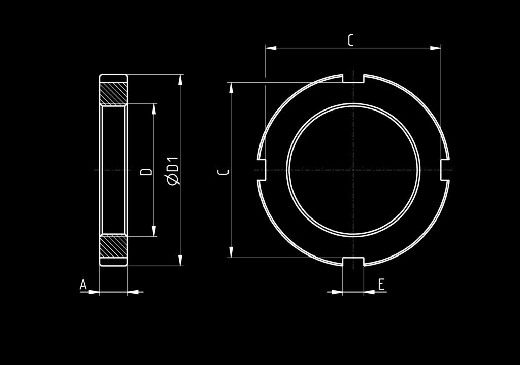 CATALOGO > Release 8.7 > Cilindri INOX Serie 97 Ghiera Mod. V-97 Materiale: acciaio Inox 304 Mod. Ø A D ØD E C V-97-32 32 7 M30x.5 42 5 38 V-97-40 40 8 M38x.5 55 6 50 V-97-50-63 50-63 0 M45x.