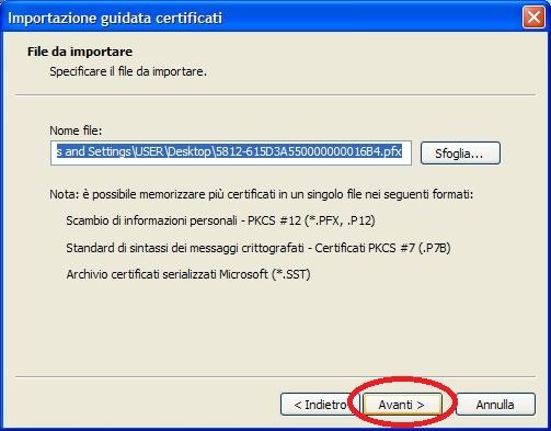 Caso Rinnovo certificato Inserire la password di installazione certificato che coinciderà con la password di accesso al servizio che l utente in quel momento utilizza