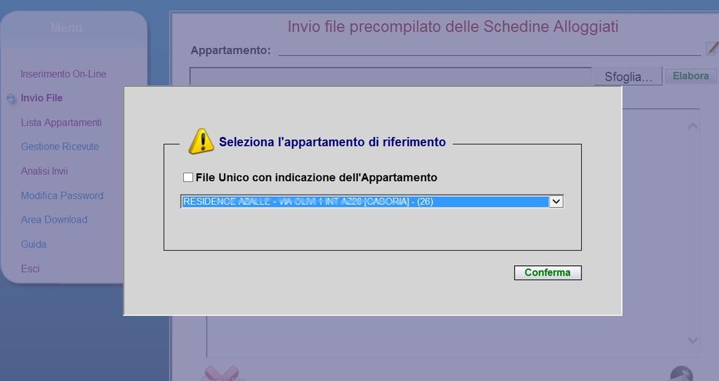 Si ricorda che nella modalità Invio File il sistema permette d inviare un file unico con indicazione dell appartamento. In questo caso (Fig. 9.