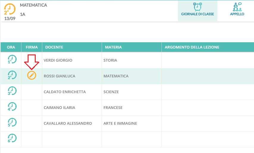 Ora Libera Se l ora di lezione è libera, o il docente svolge lezione con due classi e vuole aggiungere una classe per un ora già firmata, deve cliccare su (icona piccola in basso a destra).