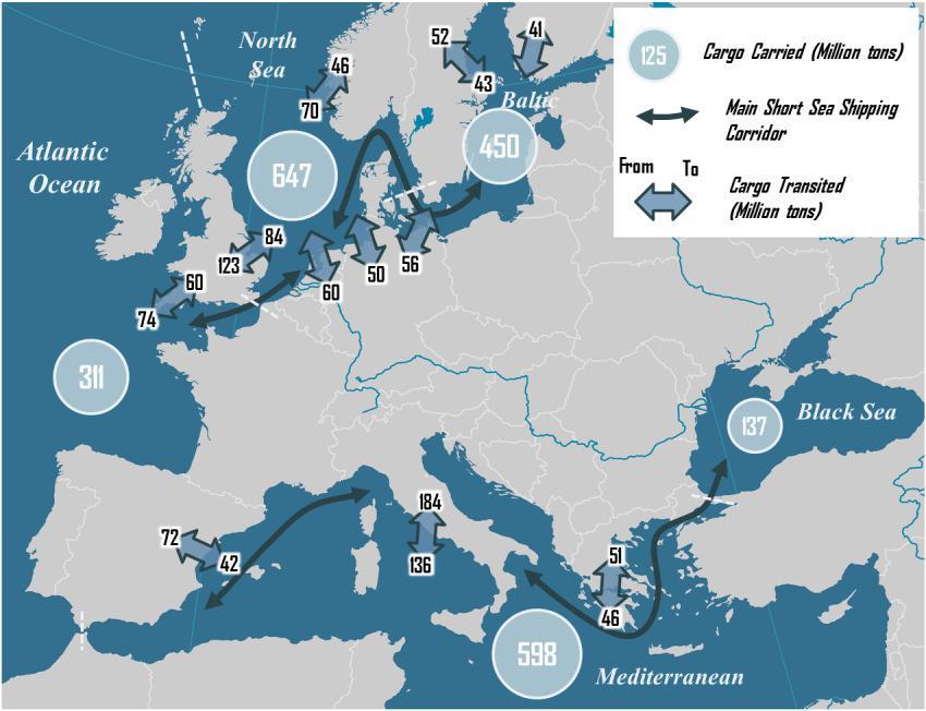 La mappa dello Short Sea Shipping 537 444 256 130 581 L Italia è leader in UE 28