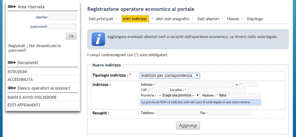 3 - Allo step successivo viene data la possibilità di indicare ulteriori indirizzi e punti di contatto.