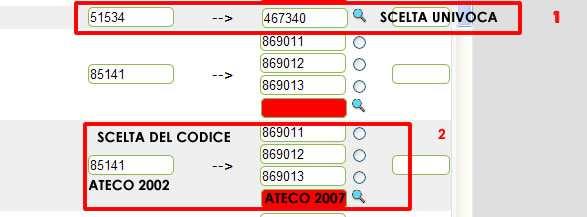 2002 ha trascodifica non univoca si procederà alla scelta manuale del codice ATECO 2007 dalla lista resa disponibile dall applicativo.