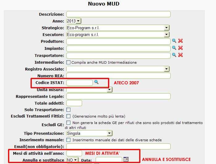 Nuovi dati presenti nella compilazione del nuovo MUD 2013 ECOTRACCIA I dati