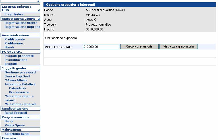 Per visualizzare la graduatoria occorrerà selezionare di nuovo il bando dalla voce