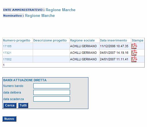 sede di progettazione. Inoltre è possibile accedere al progetto e scaricare il pdf del formulario compilato.