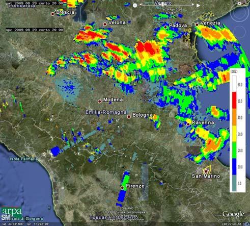 Mappa di riflettività del 29/08/2009 alle 20:00 UTC.