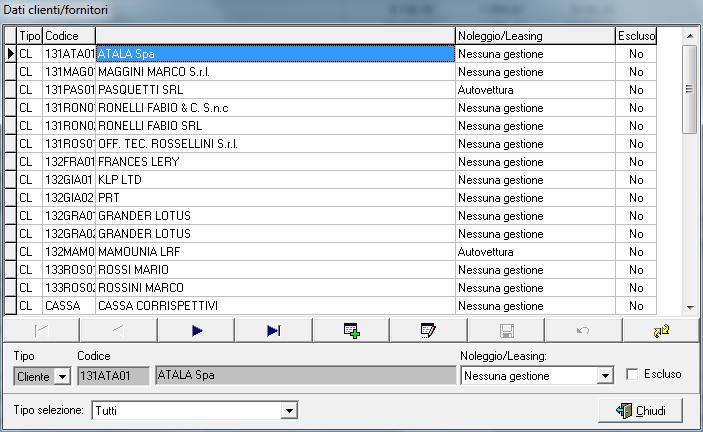Clienti/fornitori I clienti e fornitori che devono essere esclusi dalla comunicazione possono essere inseriti in questa tabella spuntando il campo escluso.