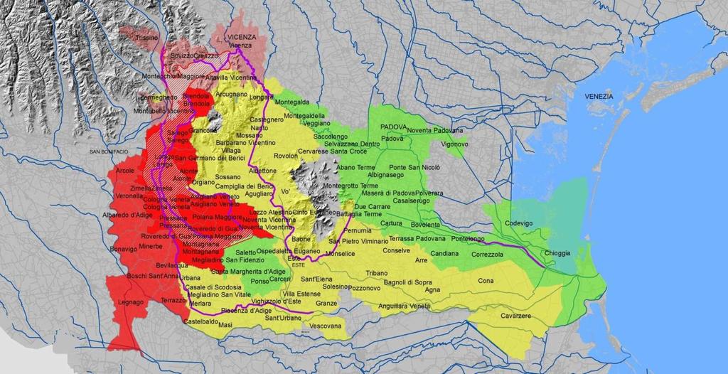 Aree di esposizione Mappa dell area di esposizione da PFAS nella Regione Veneto Area di massima esposizione