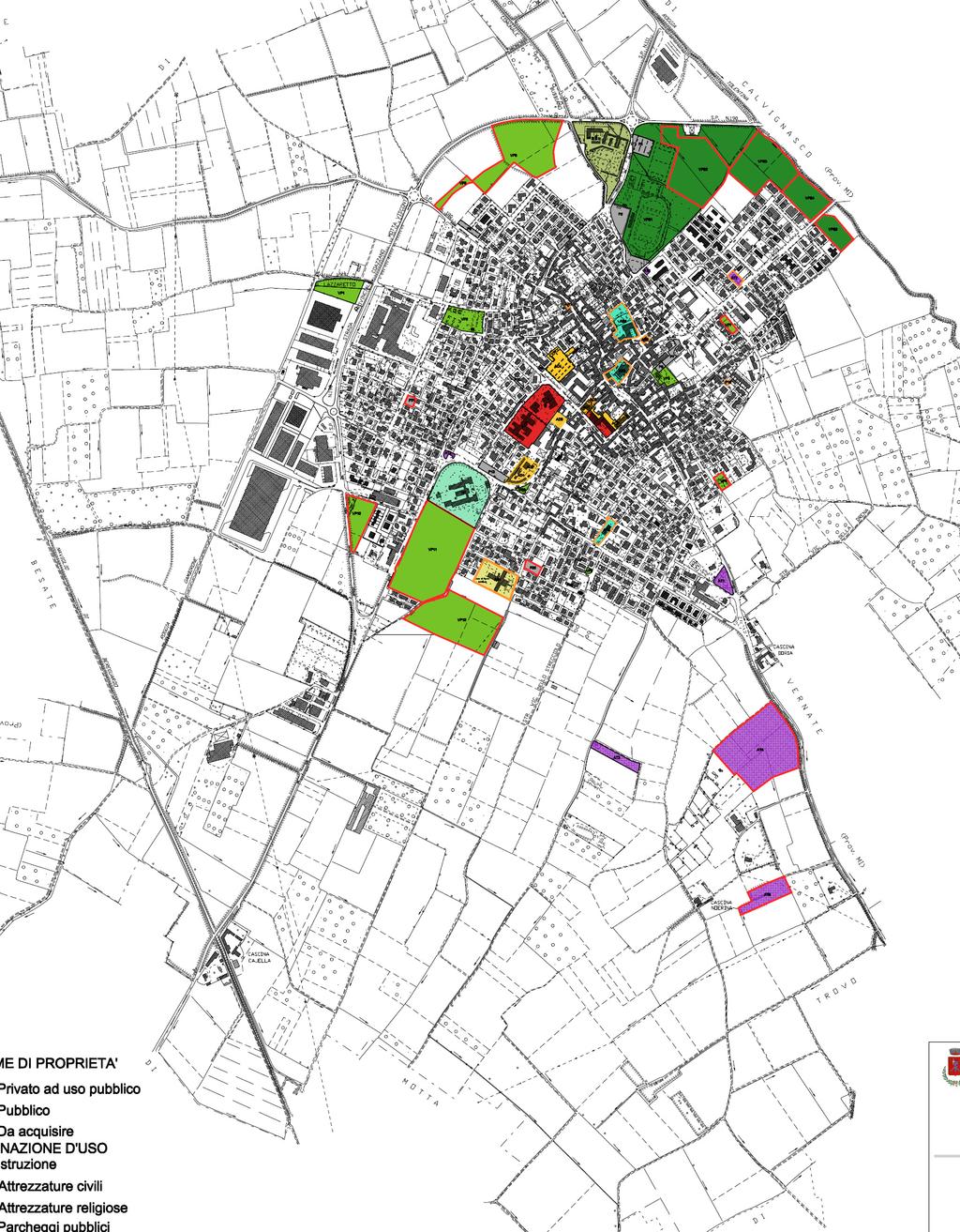 Figura 73 - Aree a standard esistenti e previste dal PRG REGIME DI PROPRIETA' ID DESTINAZIONE AREE PUBBLICA PRIVATA USO PUBBLICO DA ACQUISIRE ATTREZZATURE CIVICHE AC1 Sede Municipale centr ale AC2