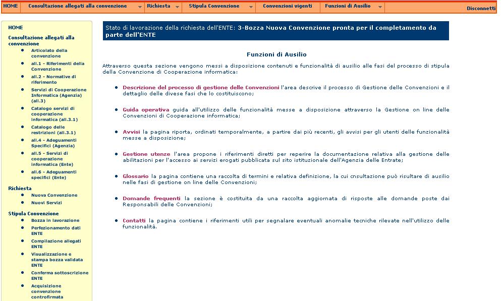 1.4. FUNZIONI DI AUSILIO La sezione raccoglie il seguente materiale informativo, di supporto all utilizzo del sistema per la gestione delle convenzioni: descrizione del processo di gestione delle