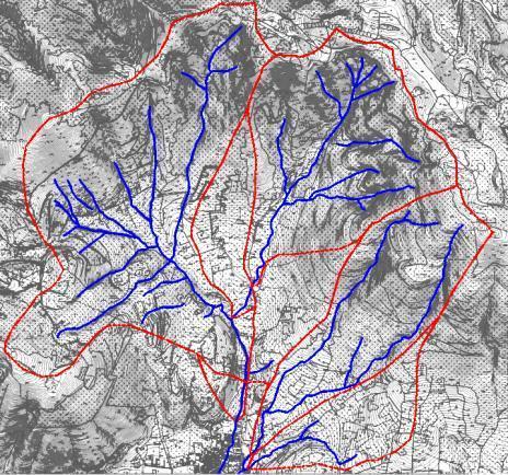 Compatibilità idraulica I tre valloni a maggiore pericolosità per il centro abitato sottostante Sasso, Materno e Veterale sono individuati nella figura seguente: Figura - Bacini idrografici di studio