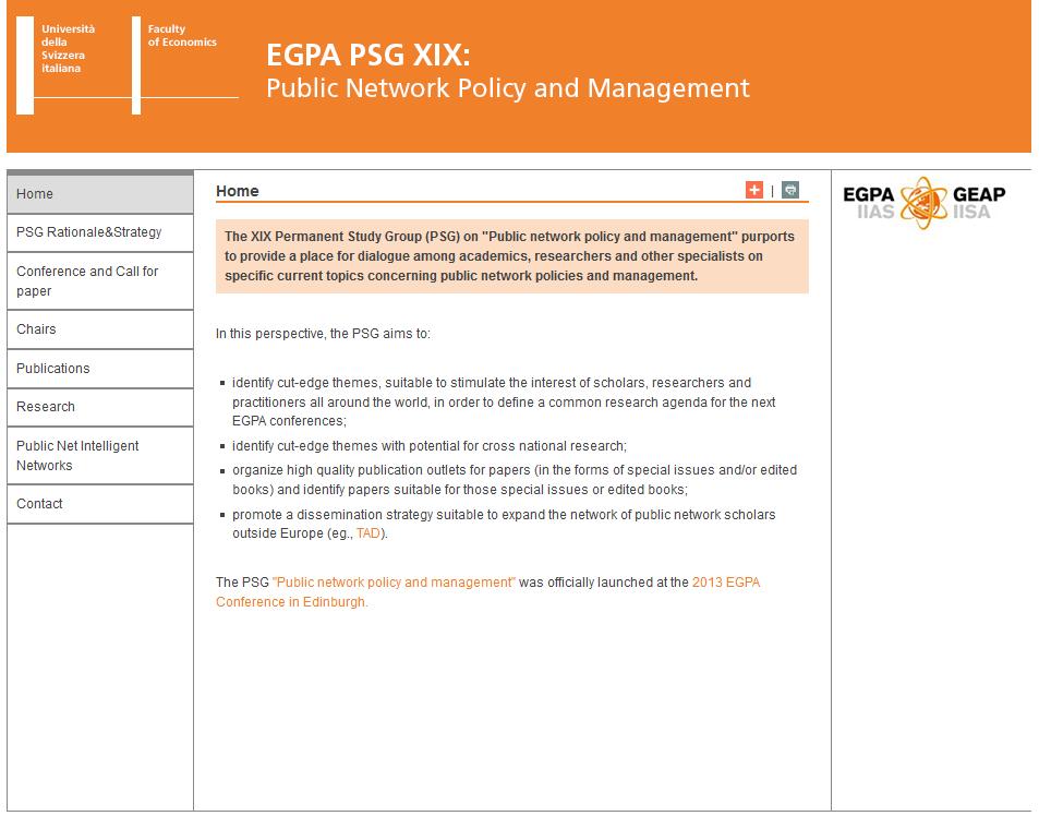 Focus: EGPA EU Group of Public Administration PSG XIX: Public Network Policy and Management Group PSG (Tot nr.