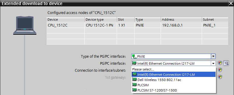 : Intel(R) Ethernet Connection I217-LM Nota: L'interfaccia PG/PC qui utilizzata è in funzione della scheda di interfaccia