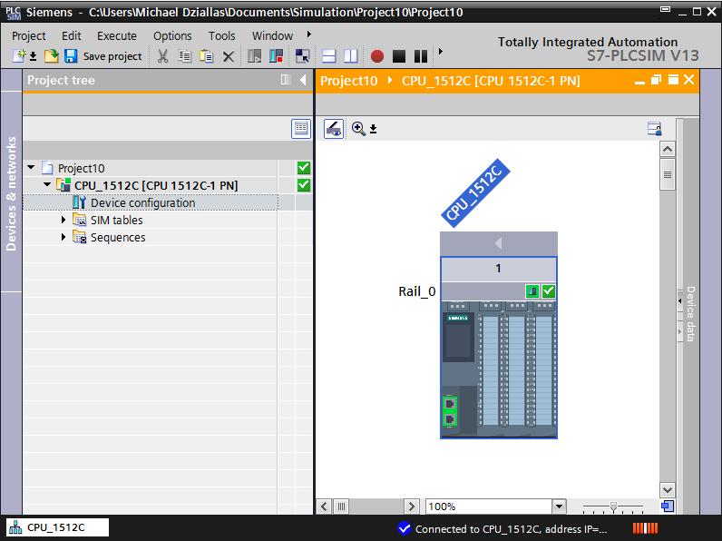 Con un doppio clic su Device configuration (Configurazione del dispositivo) è possibile visualizzare la configurazione caricata nella vista progetto.