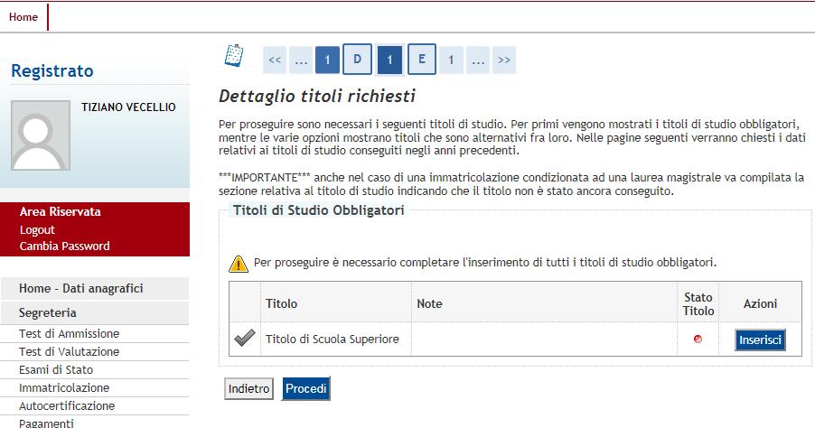 21) Inserire il dettaglio del titolo di studio