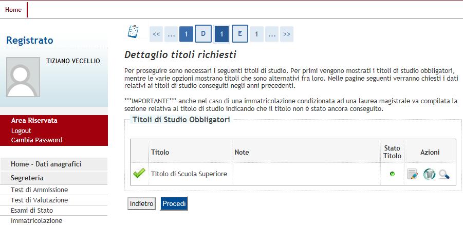 26) Confermare i titoli di Studio inseriti in precedenza 27) Inserire