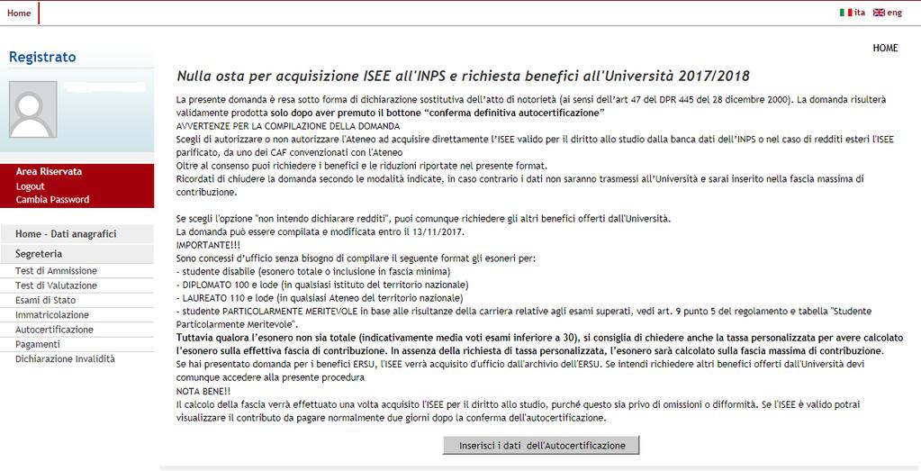 30) Continuare ora con la procedura di autocertificazione.