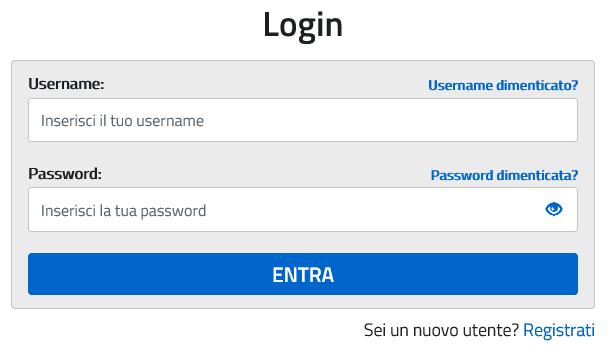 Il sistema visualizza la seguente pagina per l inserire le credenziali di accesso inviate all indirizzo email di contatto.