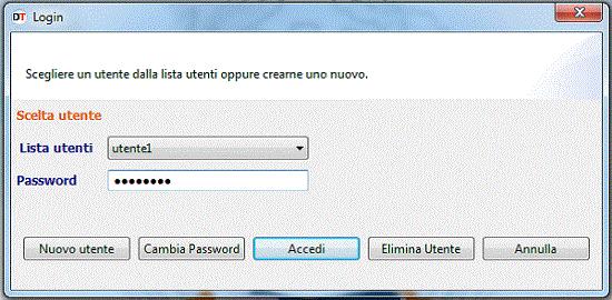 In particolare la finestra successiva di Login consente di effettuare le seguenti operazioni: creare un nuovo utente (cliccando sul pulsante Nuovo utente ); modificare la password di sicurezza