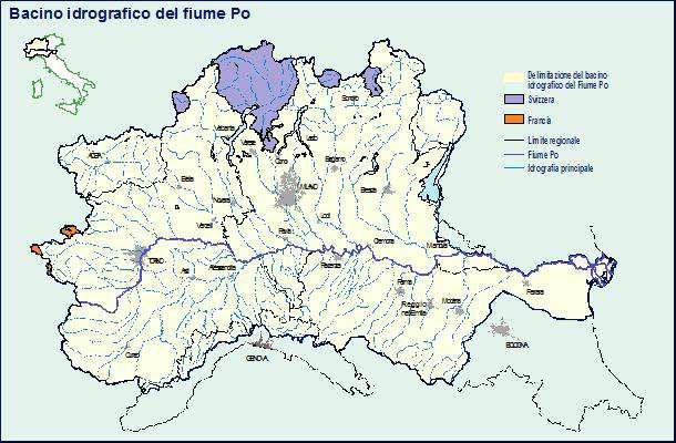 3.4.3. Corpi idrici transfrontalieri Il bacino del fiume Po ricade per piccole porzioni nel territorio francese e nei Cantoni della Svizzera e si identifica come un bacino transfrontaliero.