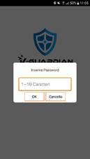 Aprire l applicazione V-Guardian; 2. Cliccare sull icona delle tre linee orizzontali in alto a sinistra; 3. Cliccare sulla voce Configurazione ; 4. Cliccare Protezione con password; 5.