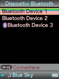 83 Ascolto dei brani tramite la comunicazione Bluetooth Come stabilire una connessione Bluetooth mediante il menu Home Bluetooth Tasto BACK/ HOME Tasto a 5 direzioni Impostare il dispositivo