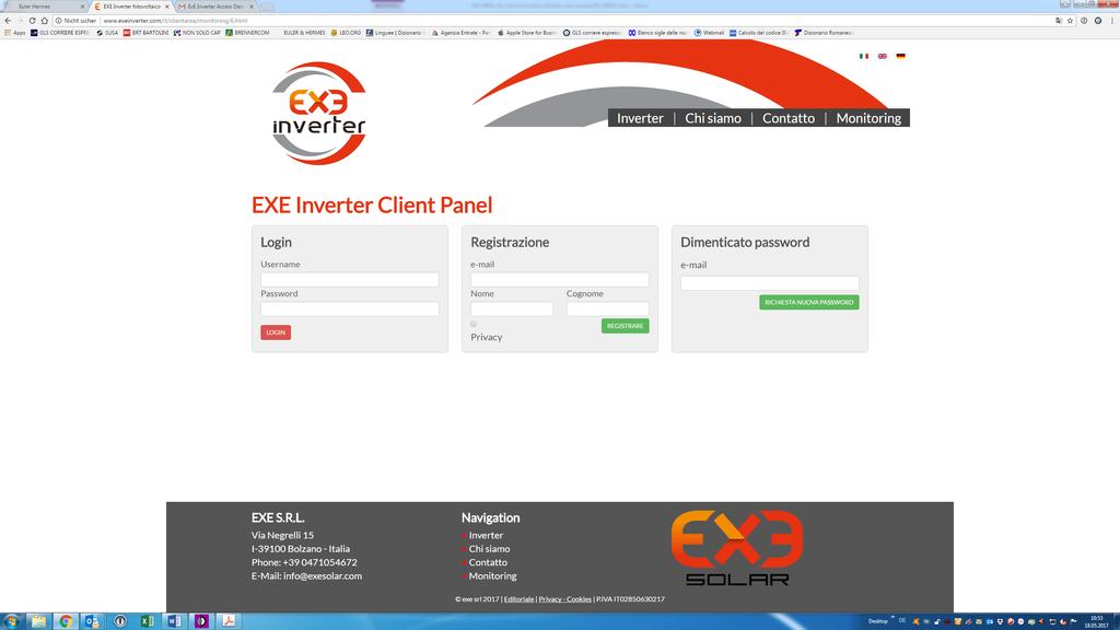 Accesso Dopo aver completato la registrazione, aprire la pagina di accesso sul portale EXE (http://exeinverter.