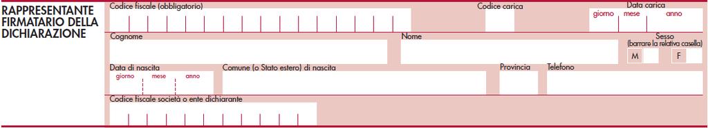 La sottoscrizione del rappresentante legale Nel modello Unico nel frontespizio è presente un apposito riquadro denominato: RAPPRESENTANTE FIRMATARIO DELLA DICHIARAZIONE I dati richiesti con