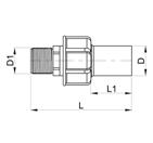 Inserto PE ottone Maschio www.fusiongroup.com PE100 Acqua PN 16 Gas 10 Bar DIAMETRO L L1 D D1 (BSP) PESO (kg) 369520 20 x ½" 92 38 20 1/2 0.220 50 27,41 369525 25 x ¾" 99.0 40 25 3/4 0.