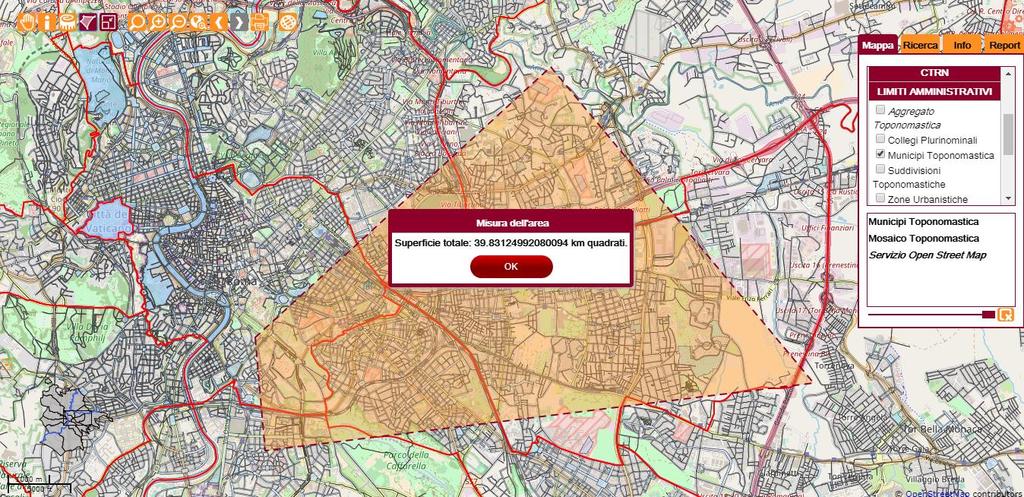 4.1.4 Misura dell area Lo strumento consente di selezionare e misurare un area della mappa.