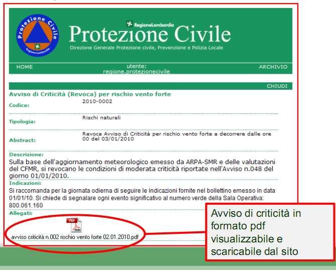 Si accede alla home personale, contenente l elenco degli Avvisi ricevuti dal presidio territoriale.