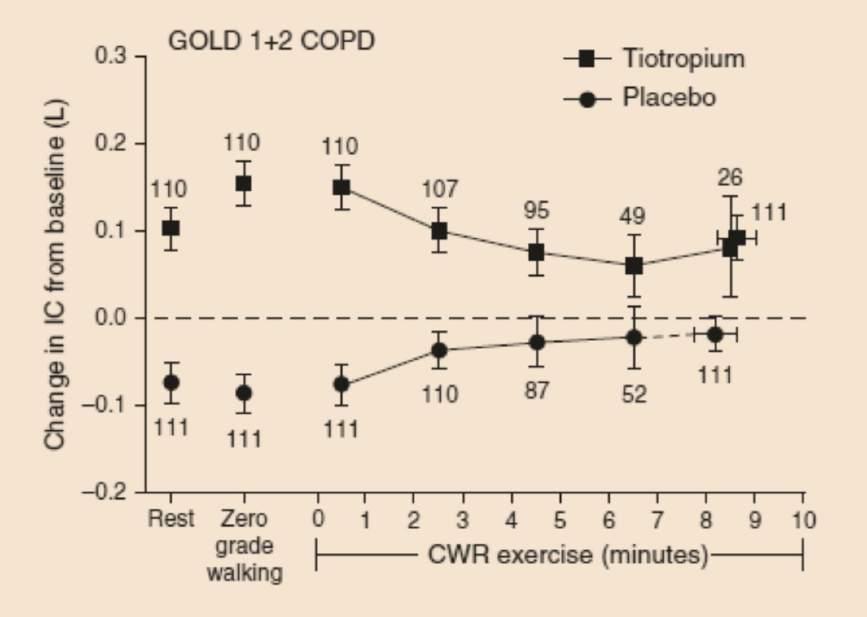 Effects of Tiotropium on Hyperinflation and Treadmill Exercise Tolerance in Mild to Moderate COPD GOLD 1 and GOLD 2 COPD who experienced IC