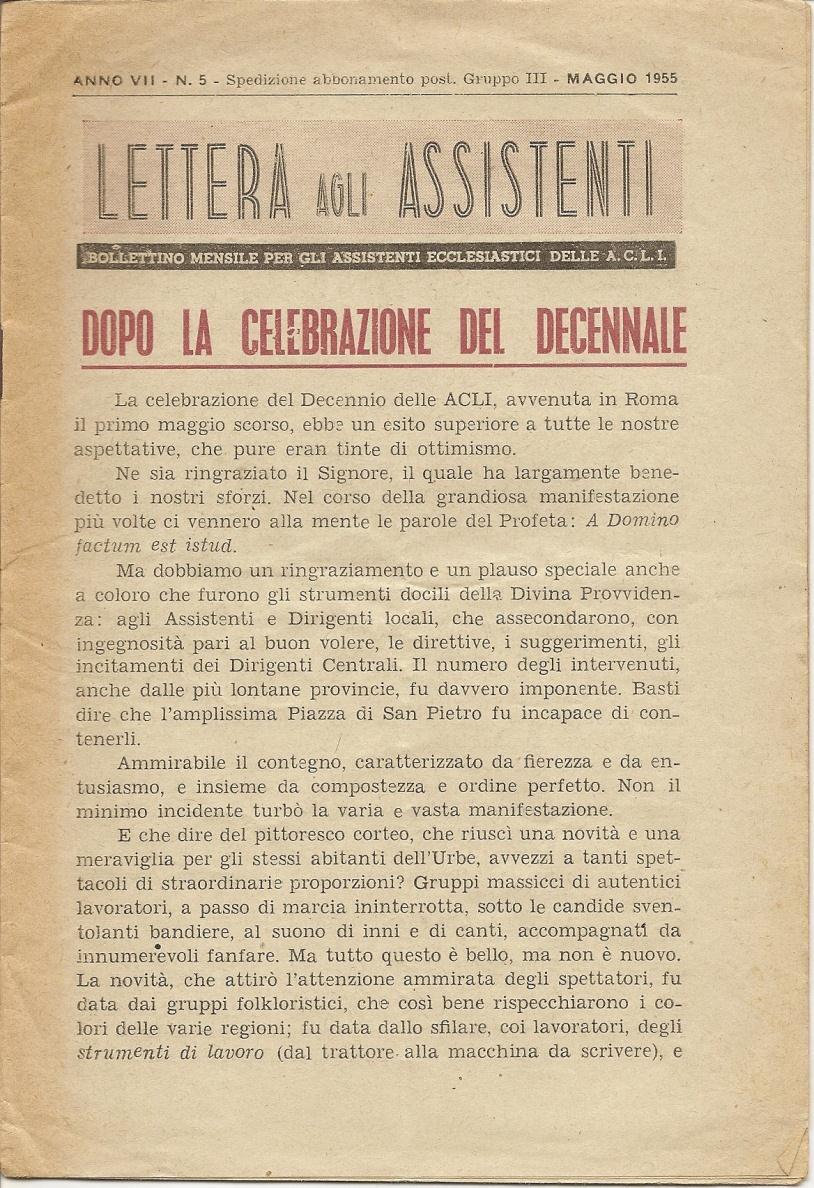 Associazioni Lettera agli assistenti : bollettino mensile per gli assistenti ecclesiastici delle ACLI. Roma : [s.n.], 1949 [19--?