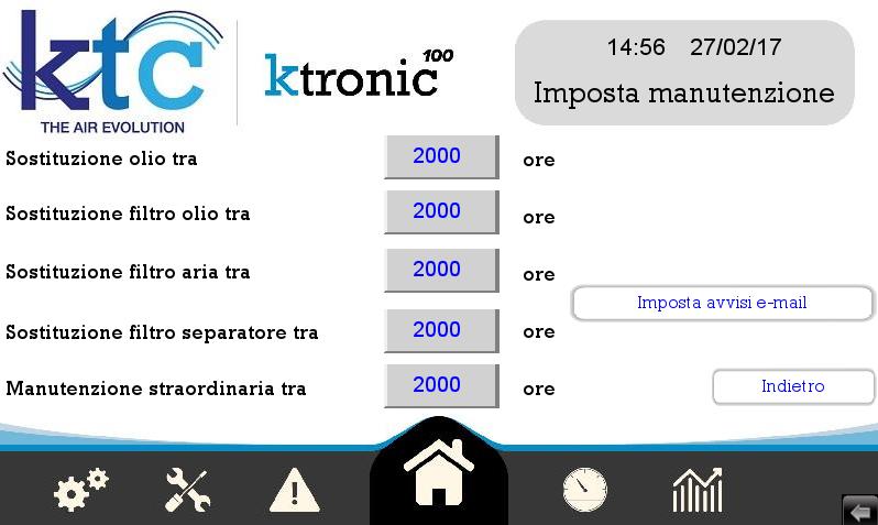 Impostazione delle ore di manutenzione SOSTITUZIONE OLIO: VENGONO IMPOSTATE DELLE ORE PER LA SOSTITUZIONE O CONTROLLO OLIO LUBRIFICANTE SOSTITUZIONE FILTRO OLIO: "VENGONO IMPOSTATE LE ORE PER LA