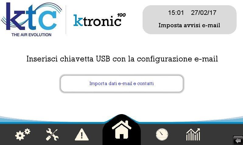 IMPOSTAZIONE AVVISI E-MAIL Procedura: KTC, su richiesta del dealer, consegna una chiave USB contenente le configurazioni della e- mail alle quali ricevere l avviso della manutenzione.