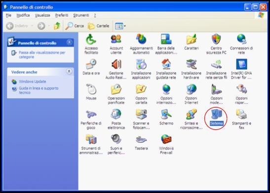 Installazione su Windows XP 2 Premere START e successivamente Pannello di controllo. Apparirà una finestra con le icone relative al pannello di controllo (fig.