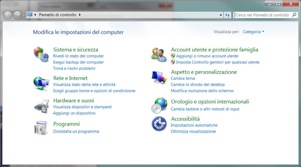 Installazione su Windows 7 4 Cliccare sull icona e successivamente su Pannello di controllo.