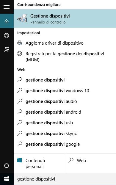 7 Nella casella di testo aperta, scrivere gestione dispositivi e